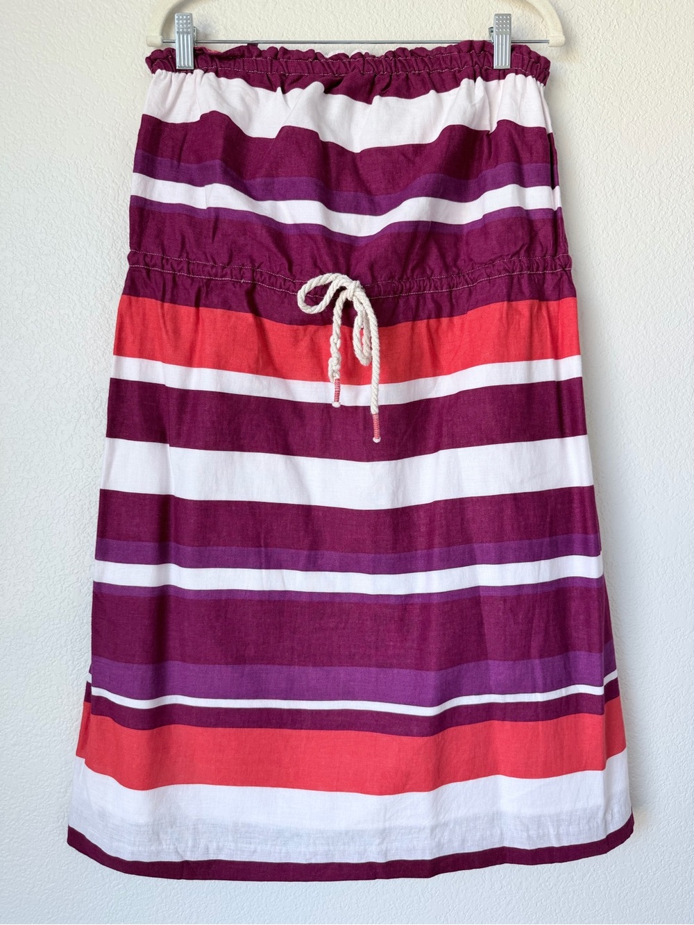 GAP Linen Blend Strapless Midi Dress Striped Plum Coral White Size Large
